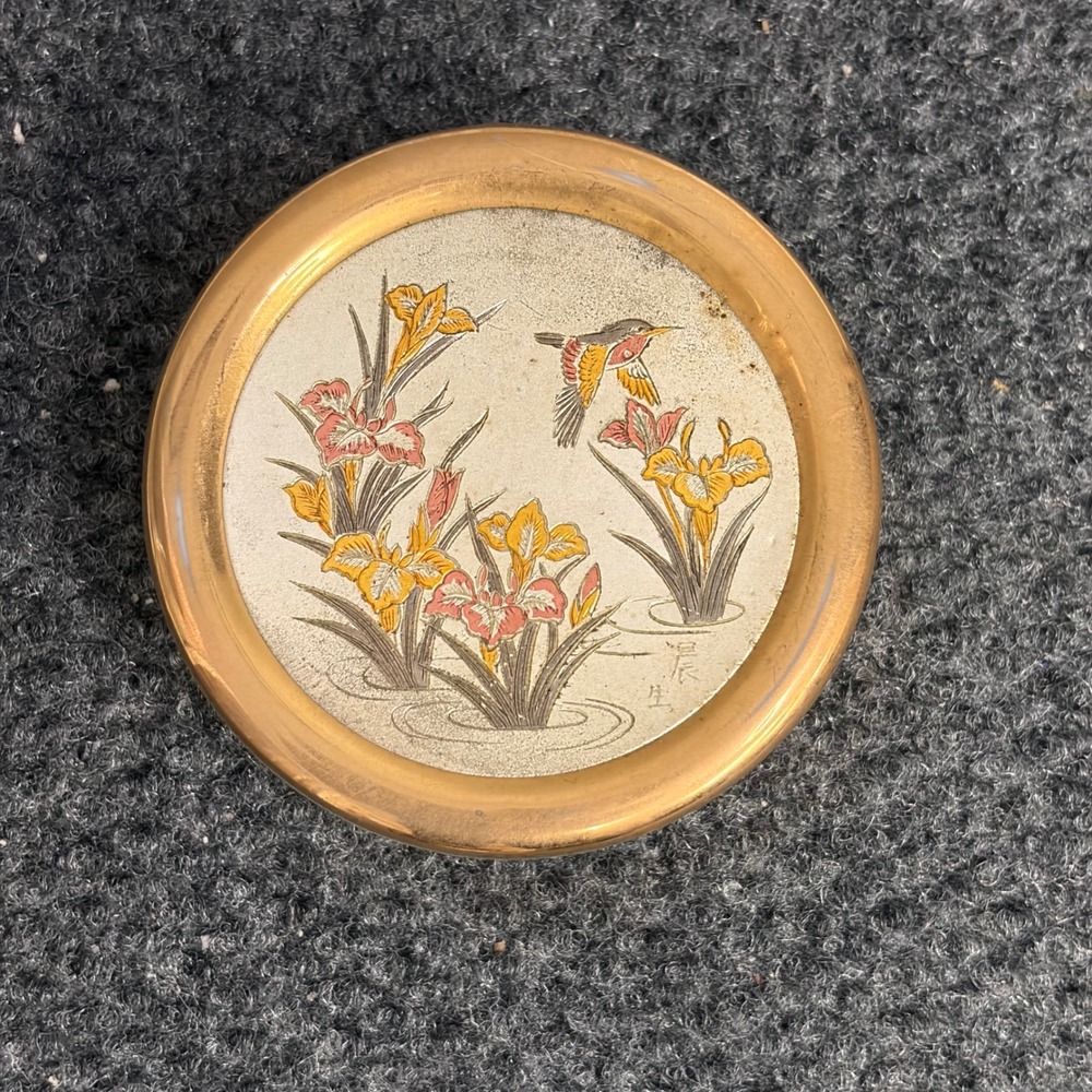 Art of Chokin Japan Trinket Box Hummingbird Iris Gold Silver Gilded Porcelain